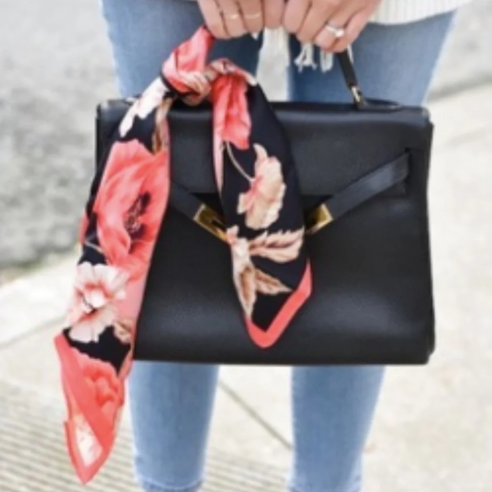 Boho Floral Satin Hair Scrunchie Scarf Bow
